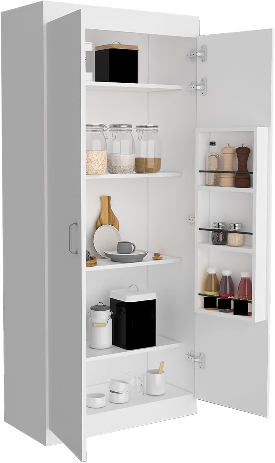 Pantry Double Door Cabinet, Storage Locker with Five Shelves,Three Interior D...