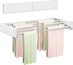 Wall Mounted Clothes Drying Rack 23.6", Foldable Wall Mount Laundry Rack Folding Indoor, Drying Rack Clothing Collapsible, Hidden Space Saver with Wall Template, 5 Rods, White