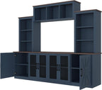 Wall Unit Entertainment Center with Charging Station and USB Charging for TVs, TV Stand with Large Storage Cabinet, Modern TV Stand Media Console with Cabinets (Blue/T)