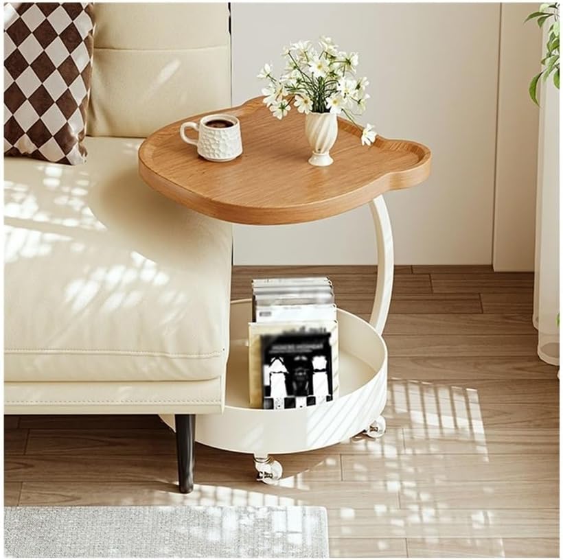 Movable Sofa Side Table Cute Minimalist Small Trolley Living Room Corner Whee...