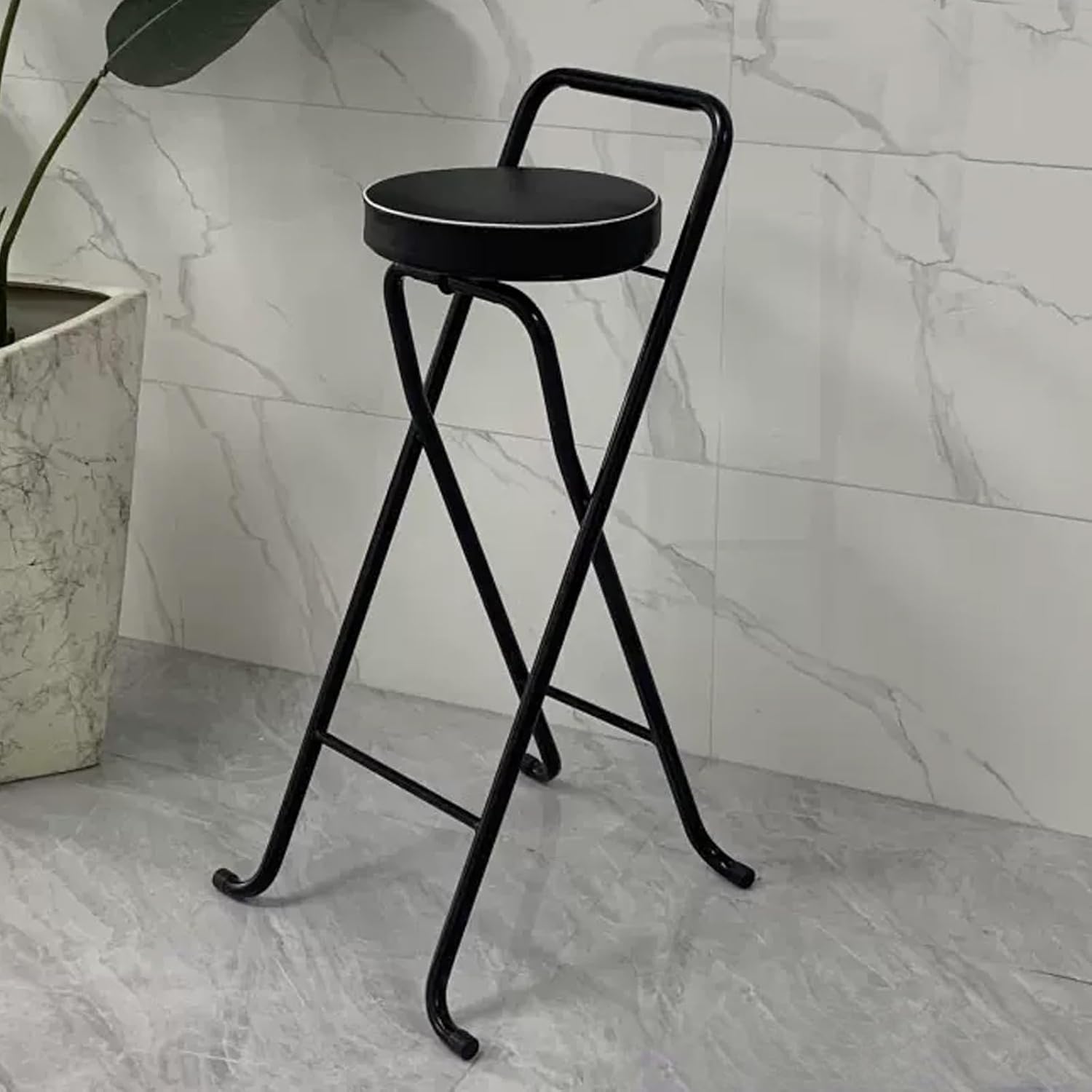 Folding Stool, Metal Bar Stools, Island Chairs 32", Padded Folding Chairs, Tall Bar Stools for Kitchen Counter, Bar, Garage, Workshop