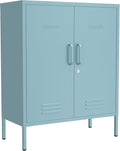 Wide Multipurpose Metal Storage Cabinet with Lockable Design & 2 Adjustable Partitions, Thickened Steel & Sturdy Construction for Home, Living Room & Office Blue 33" H X 29.5" W X 13.8" D
