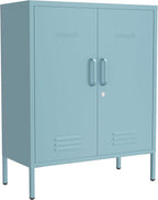 Wide Multipurpose Metal Storage Cabinet with Lockable Design & 2 Adjustable Partitions, Thickened Steel & Sturdy Construction for Home, Living Room & Office Blue 33" H X 29.5" W X 13.8" D