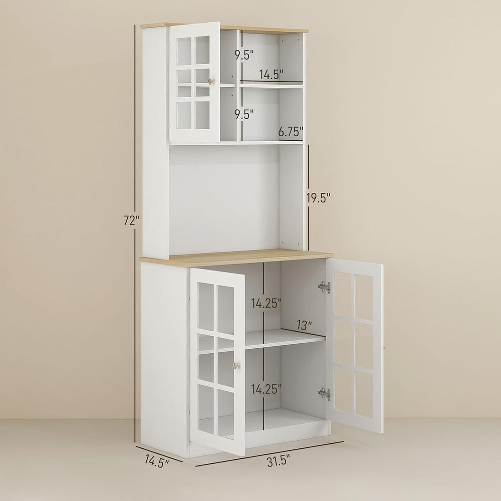 Pantry Cabinet, 72" Freestanding Storage Cabinet with Hutch, Large Count...