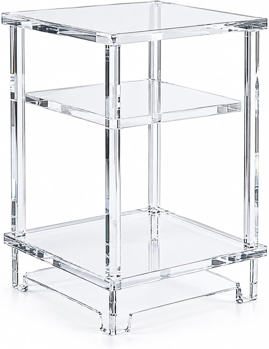 Thick Acrylic Side Shelf Table, 3-Tier Narrow Clear Acrylic End Table Nightst...