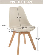 LSSBOUGHT Mid Century Modern Dining Chairs,Shell Lounge Plastic Side Chair with Soft Padded and Wooden Legs for Dining Room Living Room Bedroom Kitchen Set of 2 (Cream)