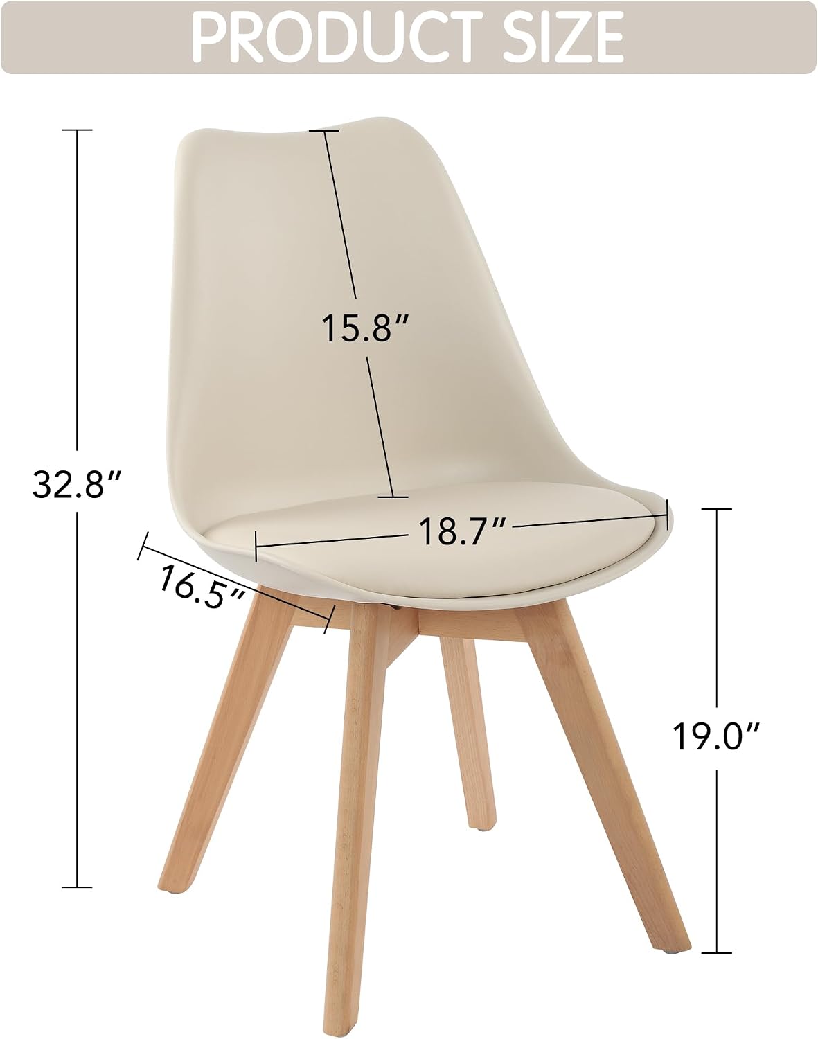 LSSBOUGHT Mid Century Modern Dining Chairs,Shell Lounge Plastic Side Chair with Soft Padded and Wooden Legs for Dining Room Living Room Bedroom Kitchen Set of 2 (Cream)