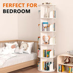 Nidouillet Rotating Bookshelf Tower, 5 Tier Spinning Bookcase Lazy Susan, Revolving 360 Book Shelf Storage Round Organizer, Vertical Rotate Turning Corner Book Case for Small Space, White