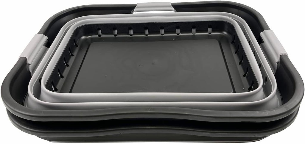 SAMMART 42L (11 gallon) Collapsible Plastic Laundry Basket - Foldable Pop Up Storage Container/Organizer - Portable Basket - Space Saving Hamper (Black/Alloy Grey (Set of 2))