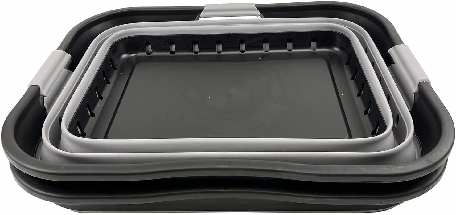 SAMMART 42L (11 gallon) Collapsible Plastic Laundry Basket - Foldable Pop Up Storage Container/Organizer - Portable Basket - Space Saving Hamper (Black/Alloy Grey (Set of 2))