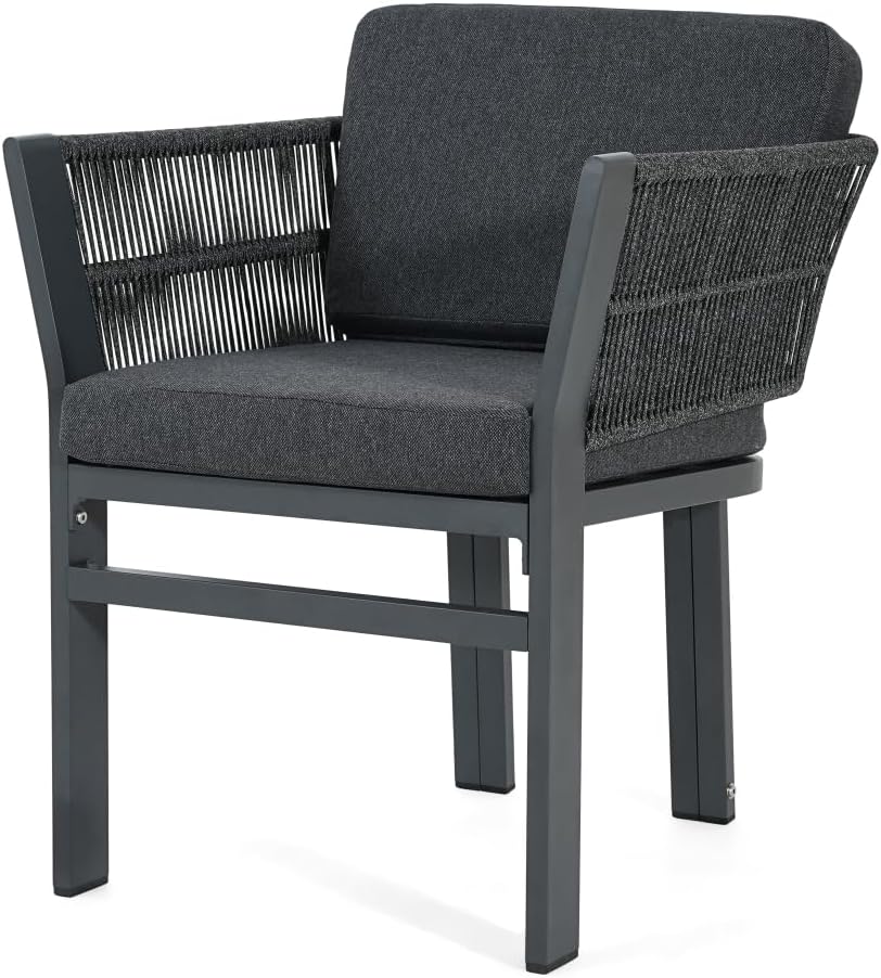 Outdoor Dining Chair Set of 2,White Aluminum Frame with Beige Cushion, 300lbs...
