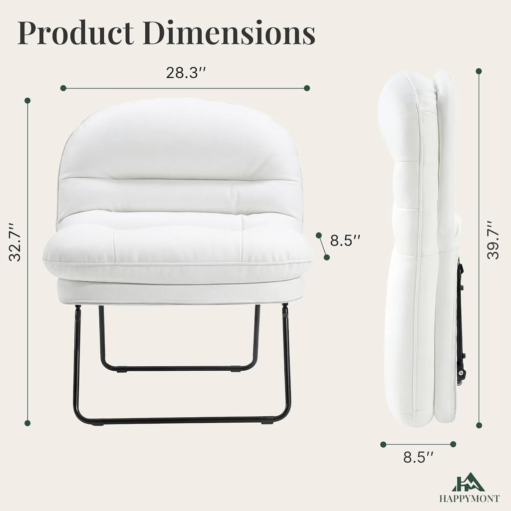 Saucer Chair, Small Foldable Floor Chair, PU Leather | Folding Adjustable Backrest, Bedroom, Living Room, Dorm, Small Spaces Apartment, Adults, White