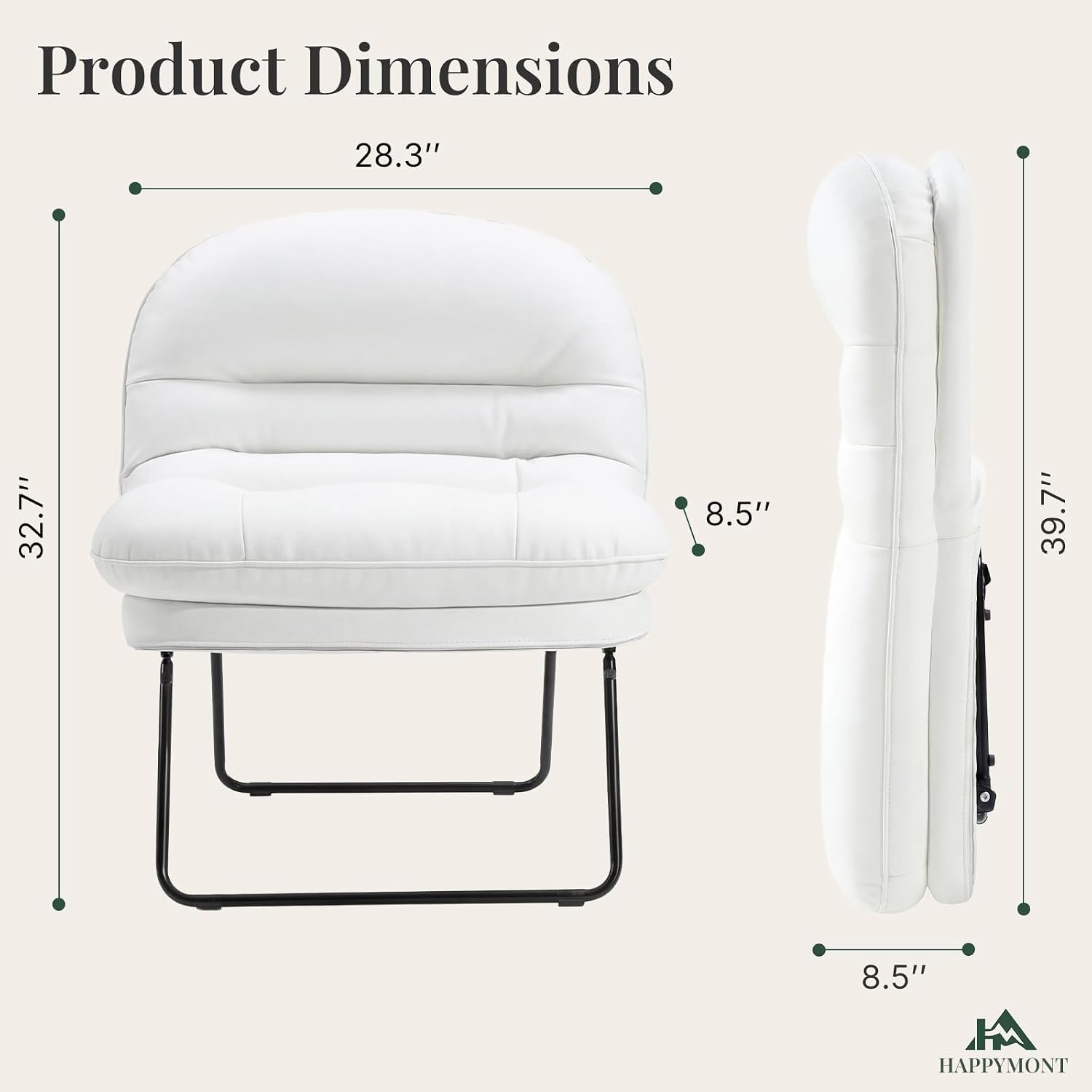 Saucer Chair, Small Foldable Floor Chair, PU Leather | Folding Adjustable Backrest, Bedroom, Living Room, Dorm, Small Spaces Apartment, Adults, White