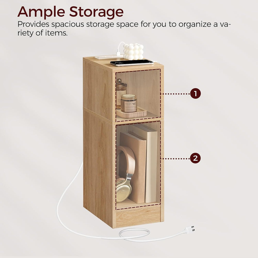 MAHANCRIS Narrow Nightstand, Narrow End Table with Charging Station, Skinny B...