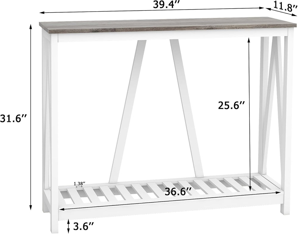 Entryway Table, 39" Farmhouse Console Table with Shelf Narrow Foyer Tabl...