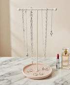 VROOMIUM Necklace Holder Stand - 6in Ceramic Base X 1ft Height, Aesthetic Decor for Bedroom, Jewelry Organizer for Necklace, Bracelets, Rings, Exhibidor de Collares- Romantic Pink