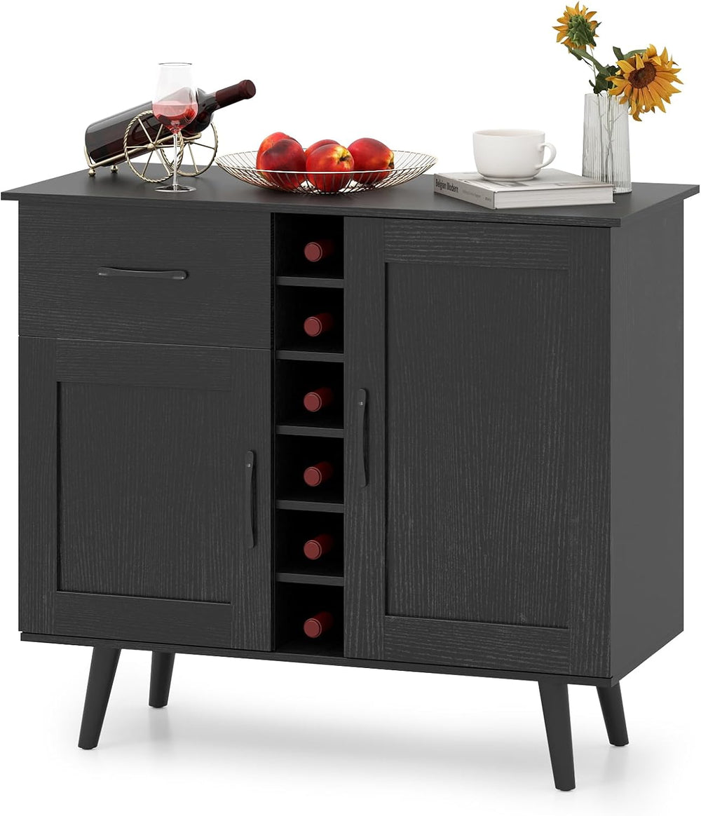 GOFLAME Wine Bar Cabinet, Buffet Sideboard with 2 Doors & 1 Drawer, 6-Bot...
