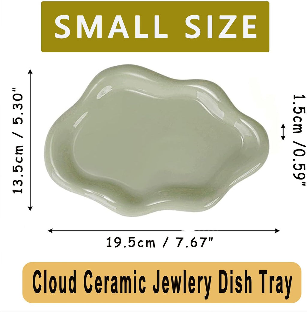 Small Trinket Dish Jewelry Tray for Women, Cute Ceramic Cloud Tray, Jewelry Ring Holder Dish for Keys, Candles, Perfume, Vanity Nightstand Decor Jewelry Plate Bowl, Friendship Birthday Gifts for Mom