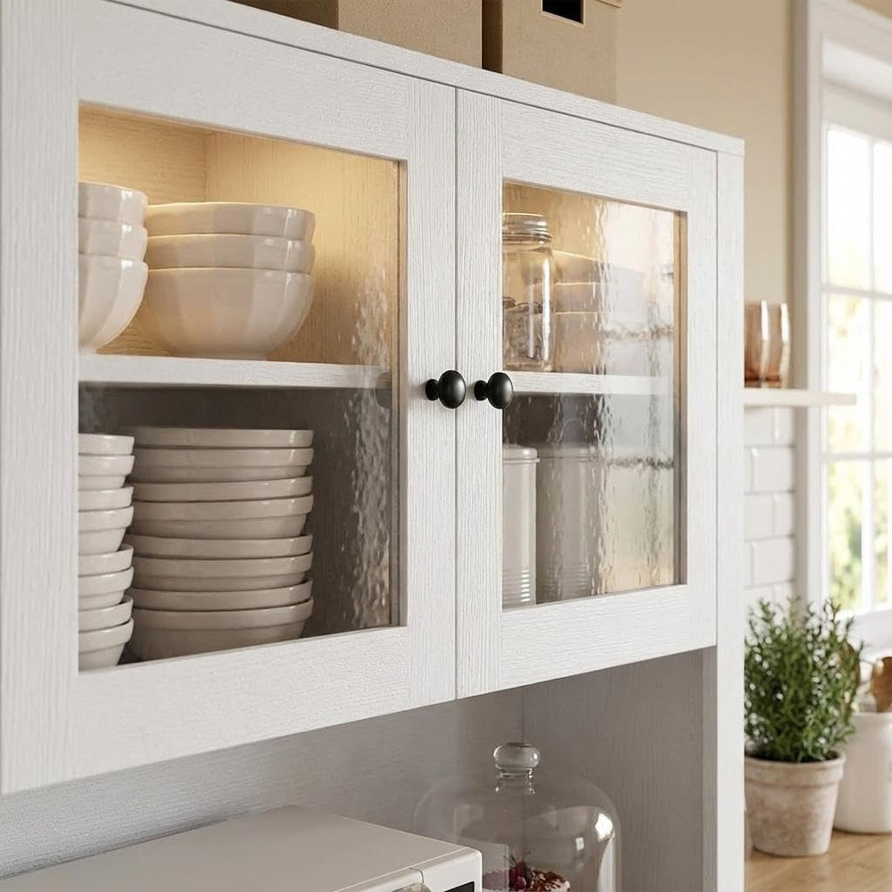 Freestanding Kitchen Pantry Cabinet with Microwave Countertop, Tall Storage H...