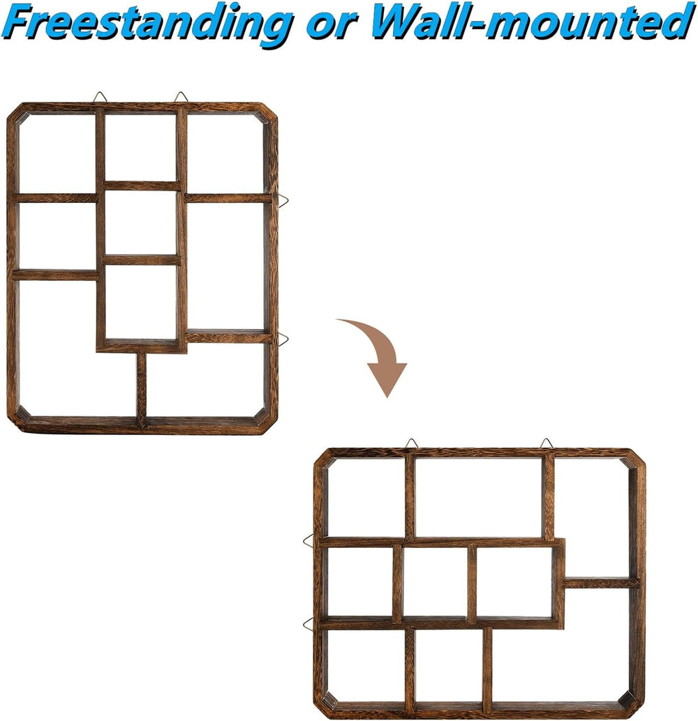 Frcctre Rustic Shadow Box Display Shelf, 9 Compartments Wood Hanging Display ...