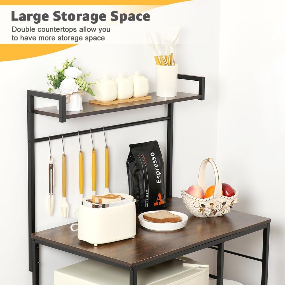 LUCKUP Mini Fridge Cabinet Microwave Stand with Shelf Storage, 4 Tiers Kitchen Bakers Rack with Adjustable Feet for Kitchen Dorm Space Saving, Rustic Brown