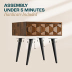 Bme Georgina Solid Wood Nightstands with Drawers - Fully Assembled Rustic Geometric Pattern Bedside Cabinet - Mid Century Modern Side Table for Living Room, Bedroom, Dark Chocolate