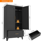 Anwick Metal Wardrobe Closet, 60" Tall Black Metal Wardrobe Cabinet | Hanging Rod, 1 Drawer, 2 Doors and Adjustable Shelf for Bedroom Guest Room Laundry Room