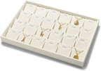 24 Grids Necklace Display Tray, Stackable Jewelry Organizer Trays, Microfiber Necklace Bracelet Pendant Holder Storage Display (Beige)