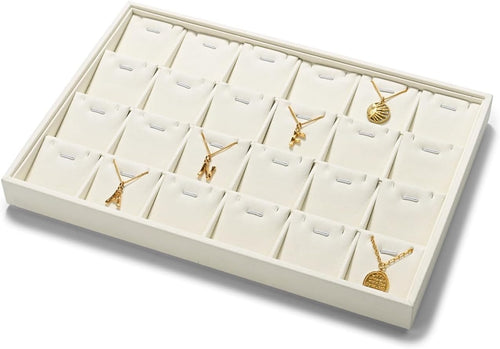 24-Slot Microfiber Necklace Pendant & Bracelet Display Tray White | For Necklace Pendant & Bracelet Storage, Large Capacity, For Home & Retail