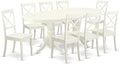 East West Furniture VABO9-LWH-W 9 Piece Modern Dining Table Set Includes an Oval Wooden Table with Butterfly Leaf and 8 Kitchen Dining Chairs, 40x76 Inch, Linen White