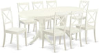 East West Furniture VABO9-LWH-W 9 Piece Modern Dining Table Set Includes an Oval Wooden Table with Butterfly Leaf and 8 Kitchen Dining Chairs, 40x76 Inch, Linen White