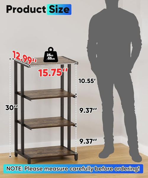 4-Tier Wooden Media Stand, AV Media Stand Corner Shelf for TV Accessories/Audiovisual Equipment/Optical Disc/PS4, Audio Storage Rack for Living Room, Gaming Room, Music Studio, Black