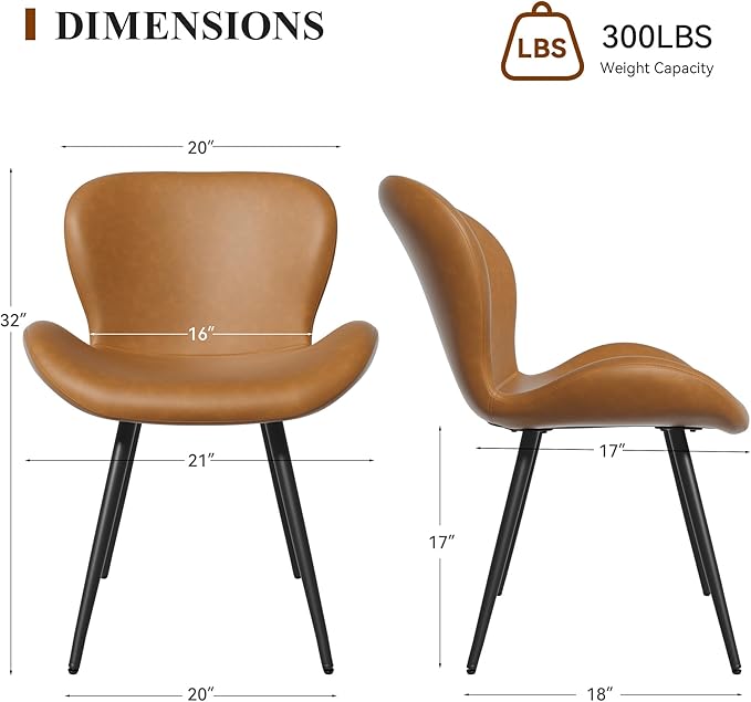 Nalupatio Dining Chairs Set of 6, Modern Dining Room Chairs Comfy Backrest Thick Upholstered Kitchen Chairs 19IN Height with Metal Legs Brwon（Pu Leather）