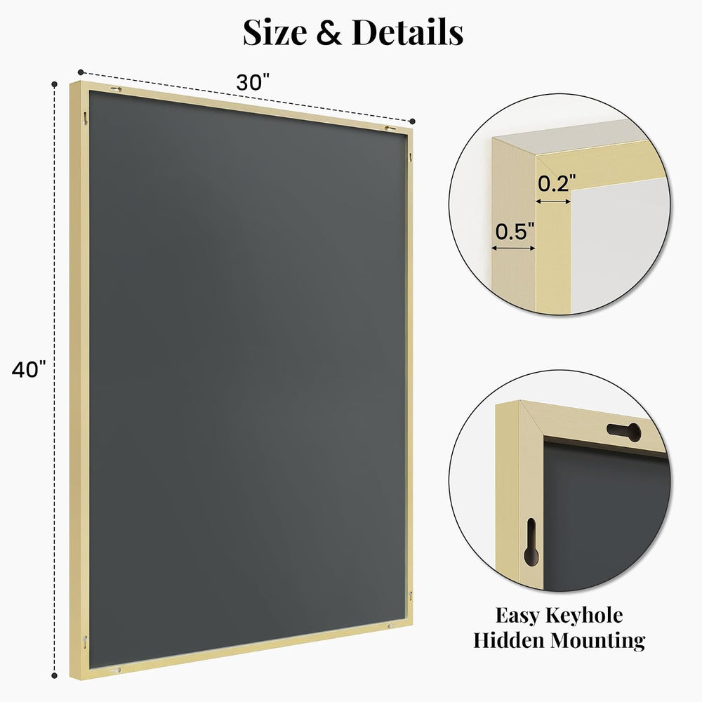 40"x30" Satin Gold Framed Rectangle Bathroom Vanity Wall Mirror