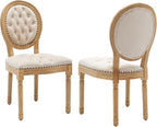 French Country Dining Chairs Set of 2,Farmhouse Upholstered Dining Room Chairs with Tufted Round Back&Solid Leg,Velvet Kitchen Side Chairs for Kitchen/Bedroom/Dining Room,Beige