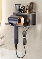 Hair Dryer Holder Wall Mounted,with Individually Removable Organizer Box, Aluminum Blow Dryer Holder for Bathroom, Salon Organizers & Storage(Gunmetal Grey),Weight Capacity 10 kg (22 lbs)