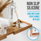 SereneLife Bamboo Bathtub Caddy with Luxury Gift Box and Red Gifting Ribbon Extendable & Adjustable Tray with Device/Book Holder with Removable Trays for Bath Accessories (Natural Color)