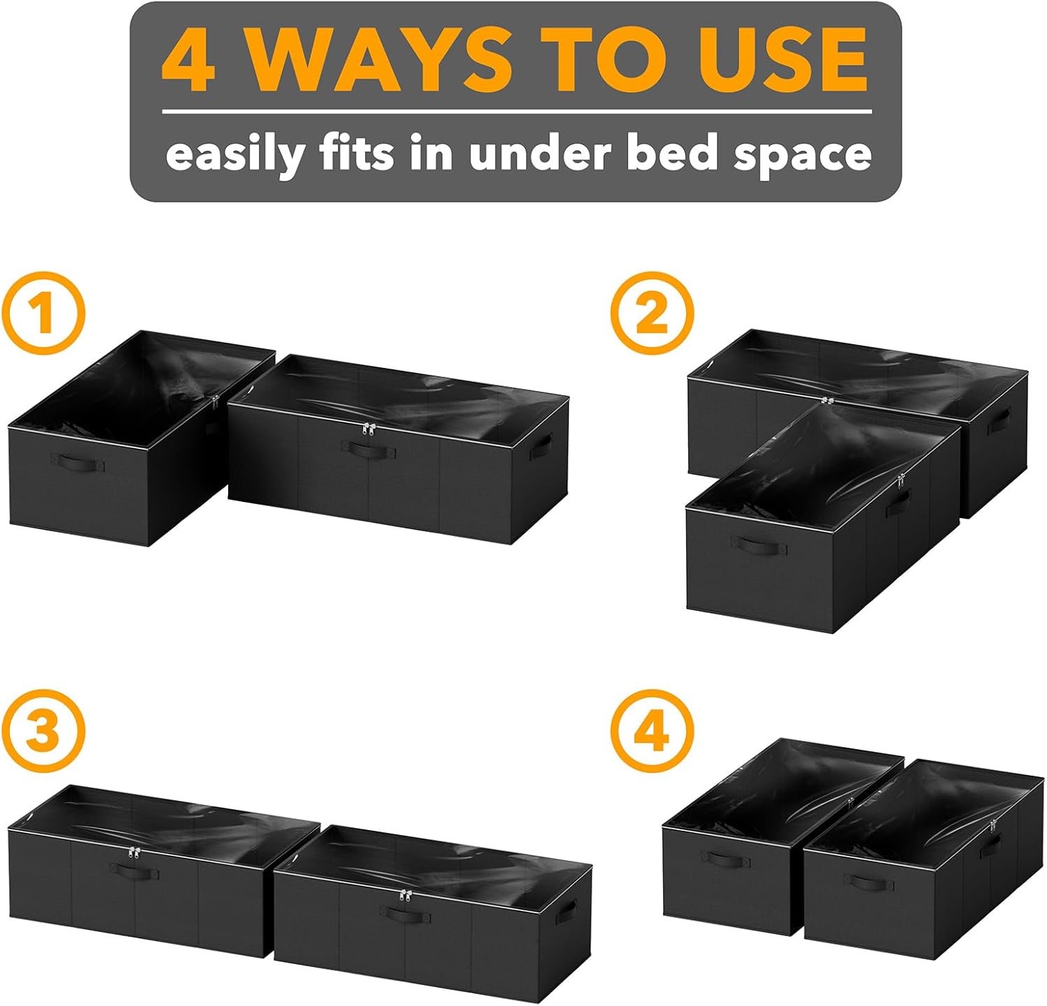 SpaceAid 2 Pack 10" High Under Bed Storage Containers, Large Underbed Storage Organizer Bins with Lids for Bedroom, Dorm, Clothes, Closet Organization, Bed Sheets and Blankets (Black)