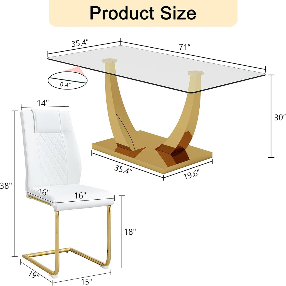 Glass Dining Table Set for 6, Modern Kitchen Table Set for 6, 71" Temper...
