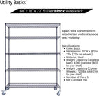 NSF Commercial 5-Tier Wire Shelving with Wheels, 60"x18"x72" Heavy Duty Metal Shelves 4000 lbs Max Capacity, Black Storage Rack for Garage Kitchen Pantry Warehouse