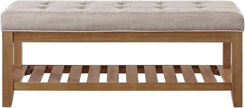 24KF Large Rectangular Upholstered Tufted Linen Fabric Ottoman Bench, Padded ...