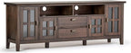 SIMPLIHOME Artisan SOLID WOOD 72 Inch Wide Transitional TV Media Stand in Natural Aged Brown for TVs up to 80 Inch, For the Living Room and Entertainment Center