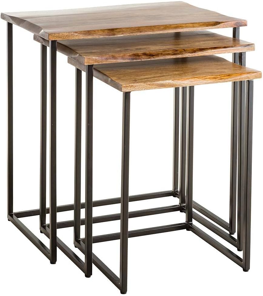 Vivaterra Live-Edge Reclaimed Wood Nesting Tables, Farmhouse Industrial Set o...