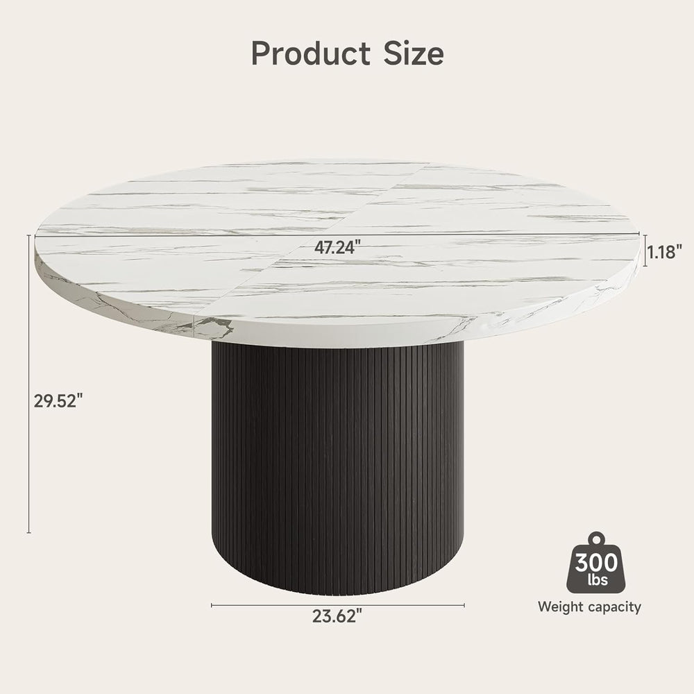 47 Inch Round Dining Table for 4, Circle Kitchen Table with Wood Strip Base, ...