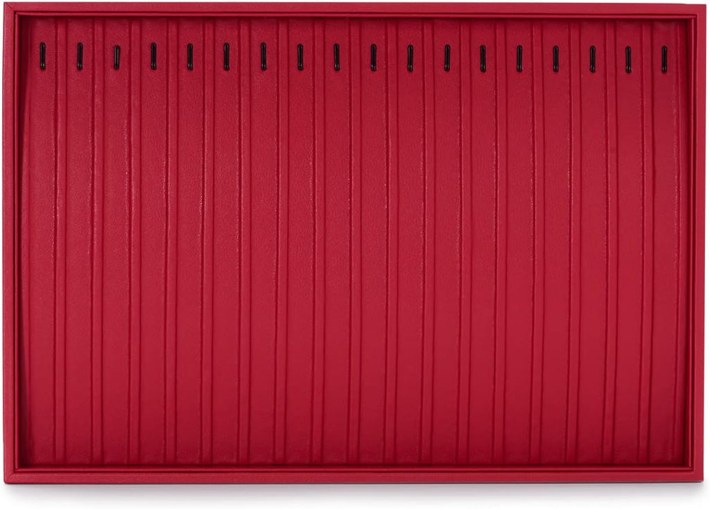 Oirlv Gorgeous Red Leather Jewelry Tray Necklace Bracelet Long Chain Storage Stackable Necklace Trays Jewelry Drawer Organizer