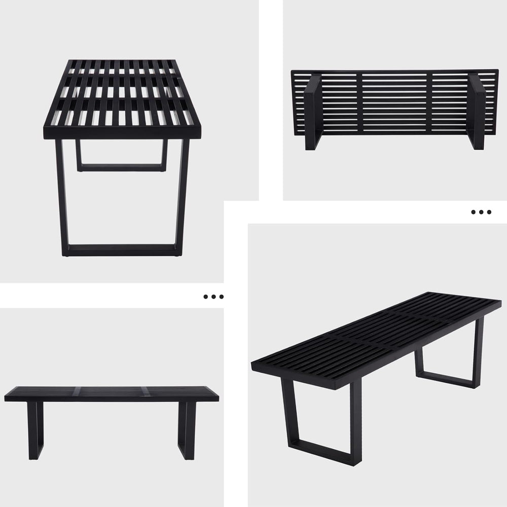 55" Black Wood Entryway Bench, Industrial End of Bed Bench for Bedroom, ...