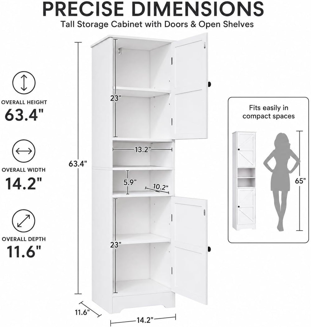 Viaozutis Tall Bathroom Storage Cabinet, Slim Freestanding Cabinet with Adjus...