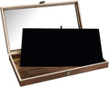 MOOCA Wooden Jewelry Display Case with Tempered Glass Lid and Removable Black Luxurious MDF Velvet Jewelry Display Pad, Pocket Knife Eyewear Case, Brown Color
