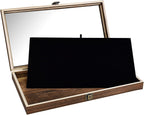MOOCA Wooden Jewelry Display Case with Tempered Glass Lid and Removable Black Luxurious MDF Velvet Jewelry Display Pad, Pocket Knife Eyewear Case, Brown Color