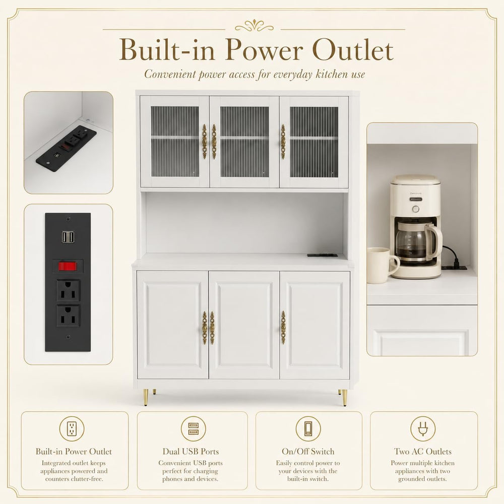 AUN Metal Pantry Cabinet with Charging Station - 68" Multi-Scene Storage...